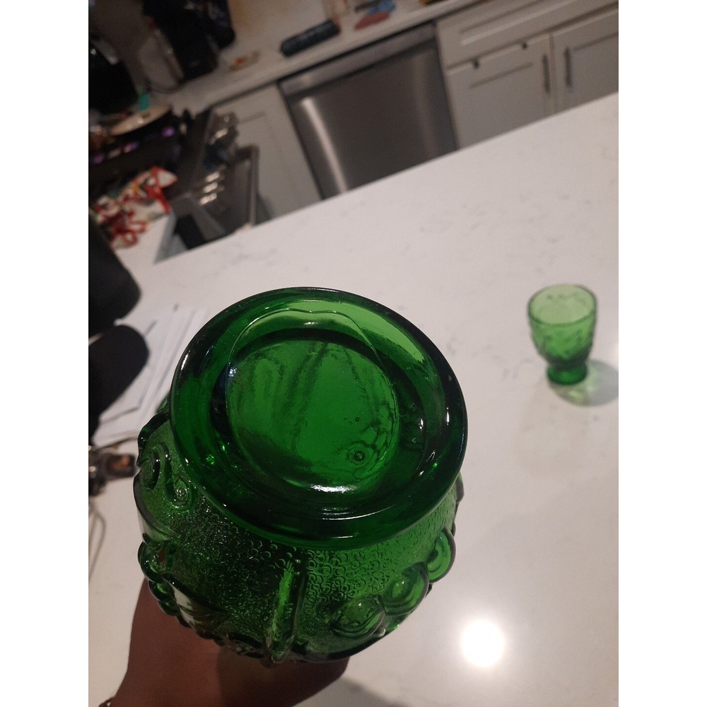 Vintage Empoli Green  Fruits Bottle  Glass‎ Decanter With 2 Shot Glasses - Picture 4 of 5